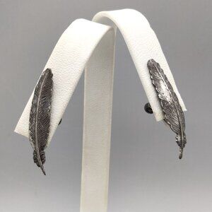 Sterling Silver 925 Feather Screw Back Antique Earrings South Western Stamped